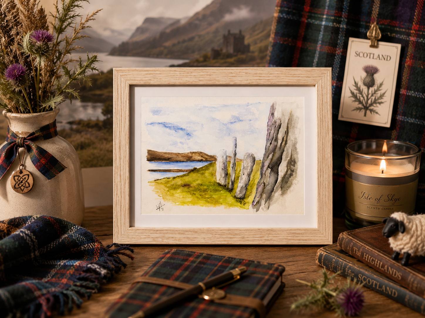 Les Pierres de l'Éternité - Aquarelle originale encadrée