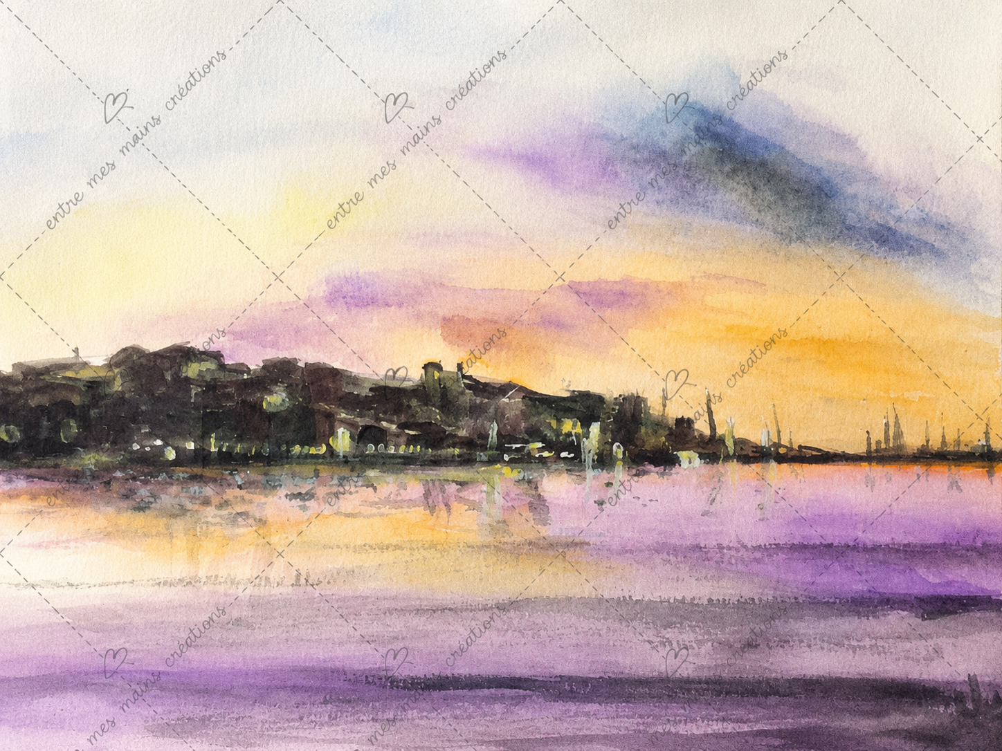 Lumières du Crépuscule- Aquarelle originale encadrée