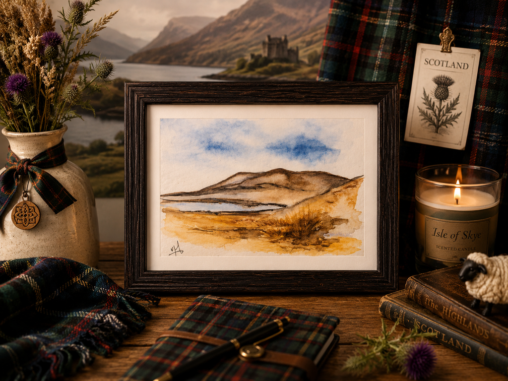 Lumières des Highlands -Aquarelle originale encadrée