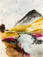 Brume des Highlands -Aquarelle originale encadrée