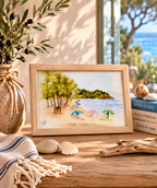 Sous les Pins de la Méditerranée -Aquarelle originale encadrée