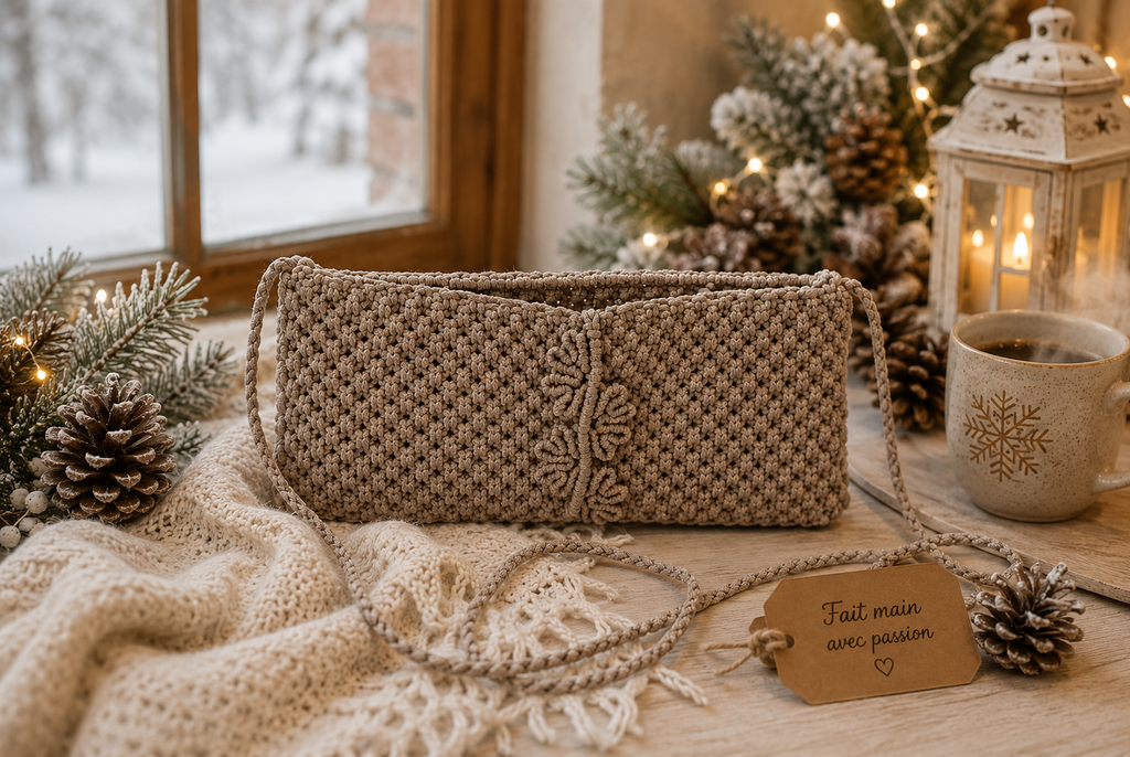 Pochette Alba  Pochette de soirée en macramé – portée main ou bandoulière