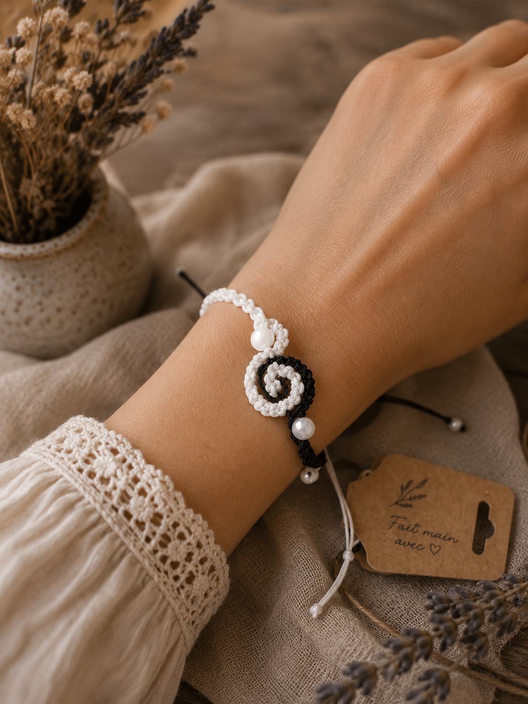 Bracelet macramé « Spirale Yin & Yang »