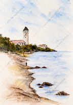 Le silence du rivage - Aquarelle originale encadrée