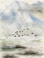 Le Vol des Brumes - Aquarelle originale encadrée