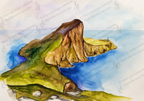 Neist Point, Île de Skye (Écosse) - Aquarelle originale encadrée