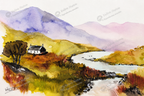 La vallée oubliée -Aquarelle originale encadrée