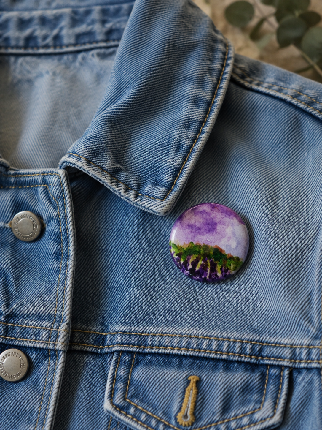 Les Lavandes de Provence- Broche en argile , aquarelle