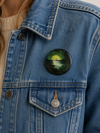 Lune d'émeraude- Broche en argile , aquarelle