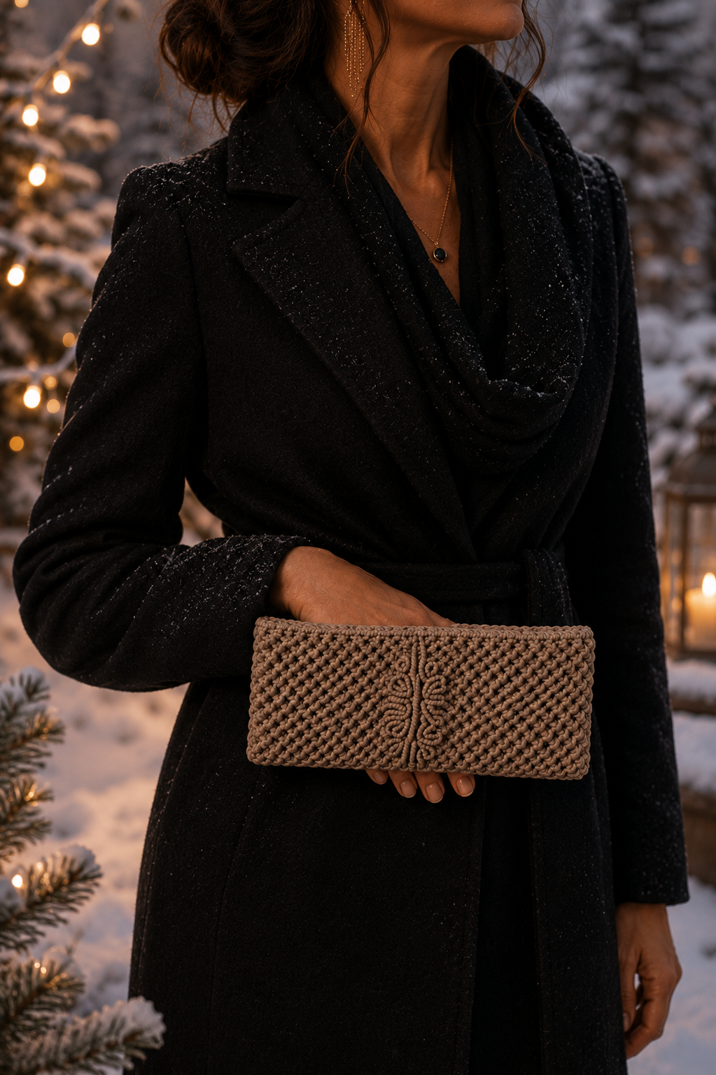 Pochette Alba  Pochette de soirée en macramé – portée main ou bandoulière