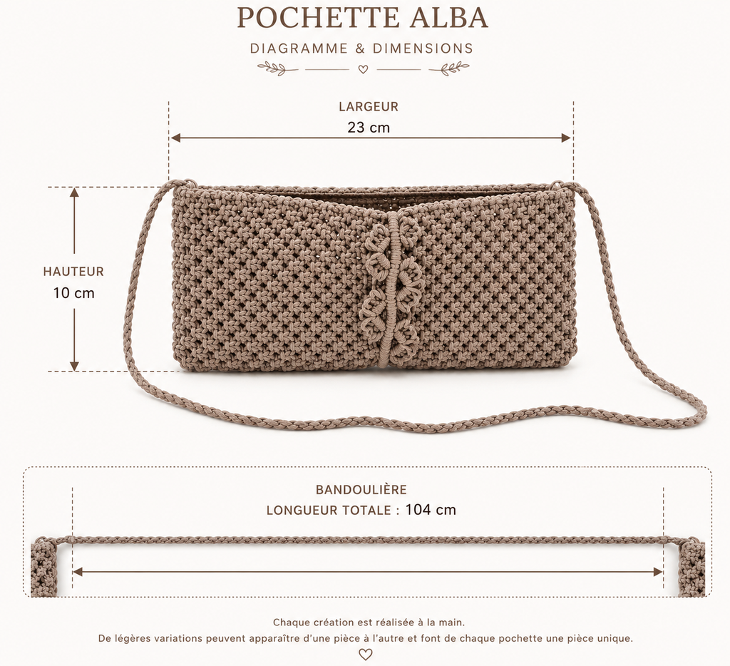 Pochette Alba  Pochette de soirée en macramé – portée main ou bandoulière