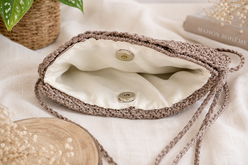 Pochette Alba  Pochette de soirée en macramé – portée main ou bandoulière