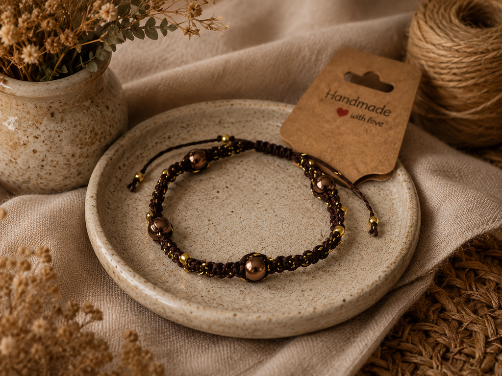 Bracelet Macramé Écorce Dorée