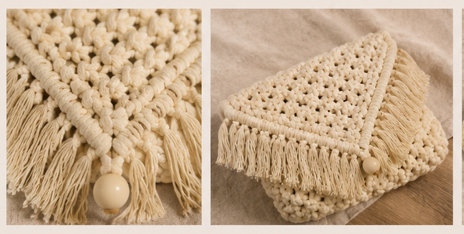 Portefeuille en macramé « Écrin Bohème »