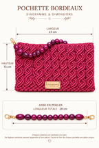 Pochette Grenat – Macramé bordeaux et anse en perles