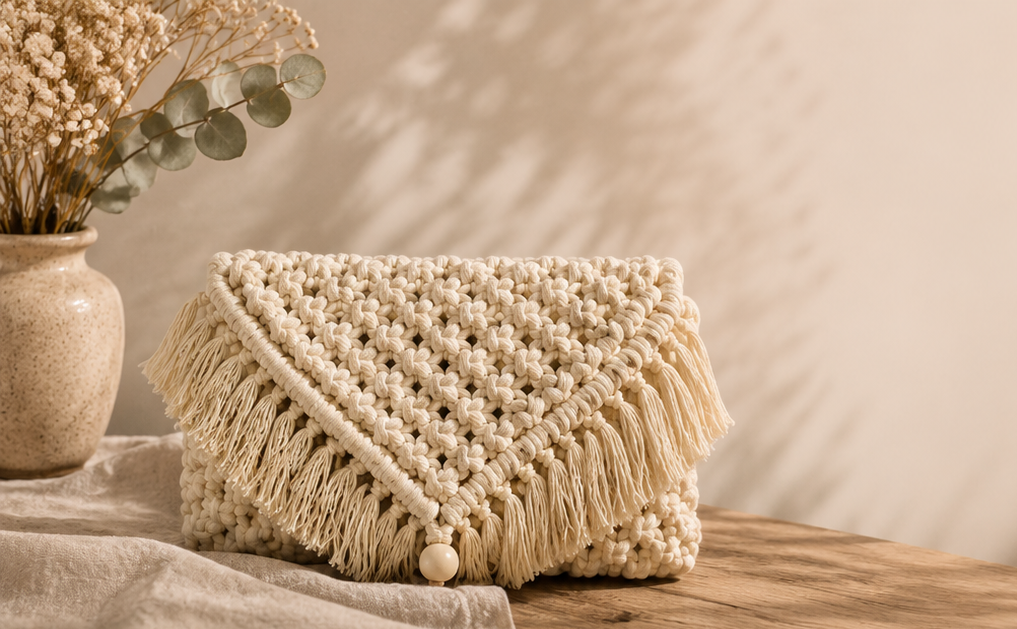 Portefeuille en macramé « Écrin Bohème »