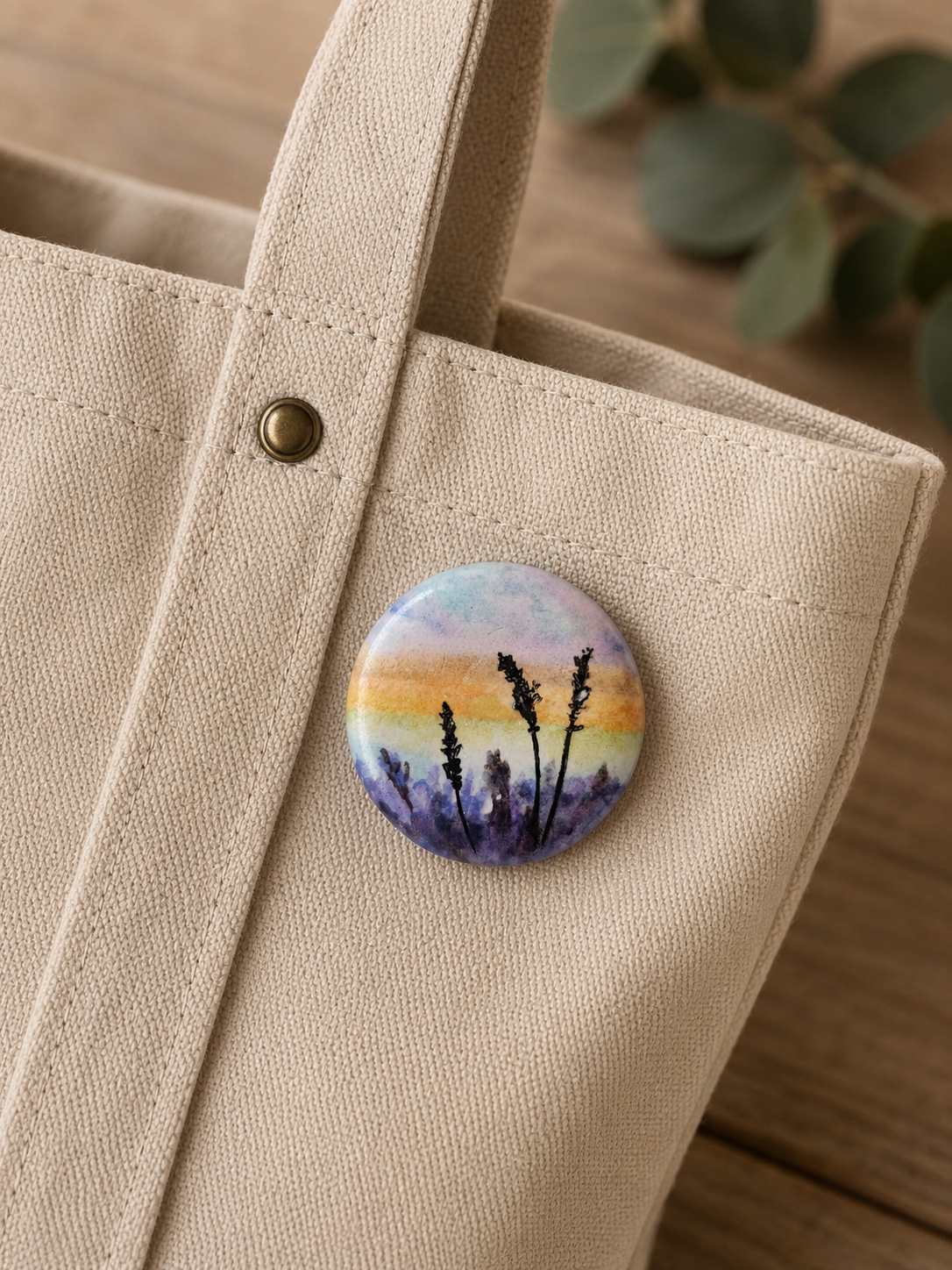 Lavande au soleil couchant- Broche en argile , aquarelle (Copie)