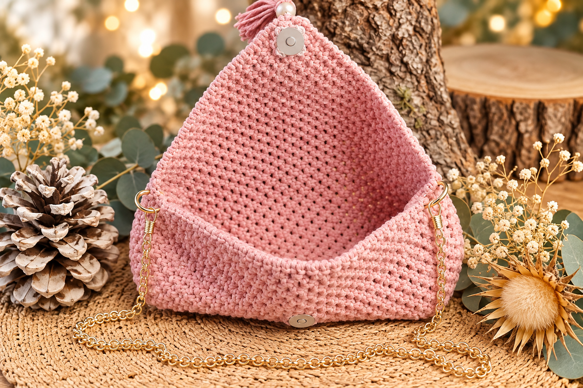 Handtasche aus ecrufarbenem Makramee – Griffe in Bambus-Optik (Kopie)