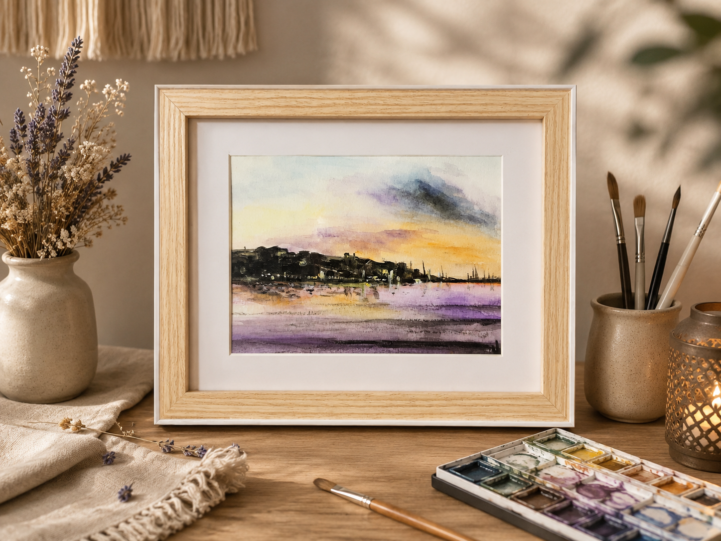 Lumières du Crépuscule- Aquarelle originale encadrée