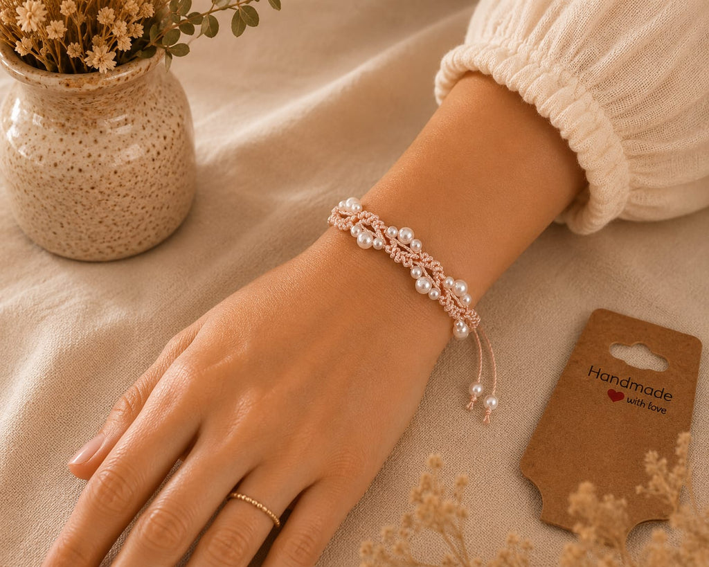 Bracelet macramé Rose de Printemps
