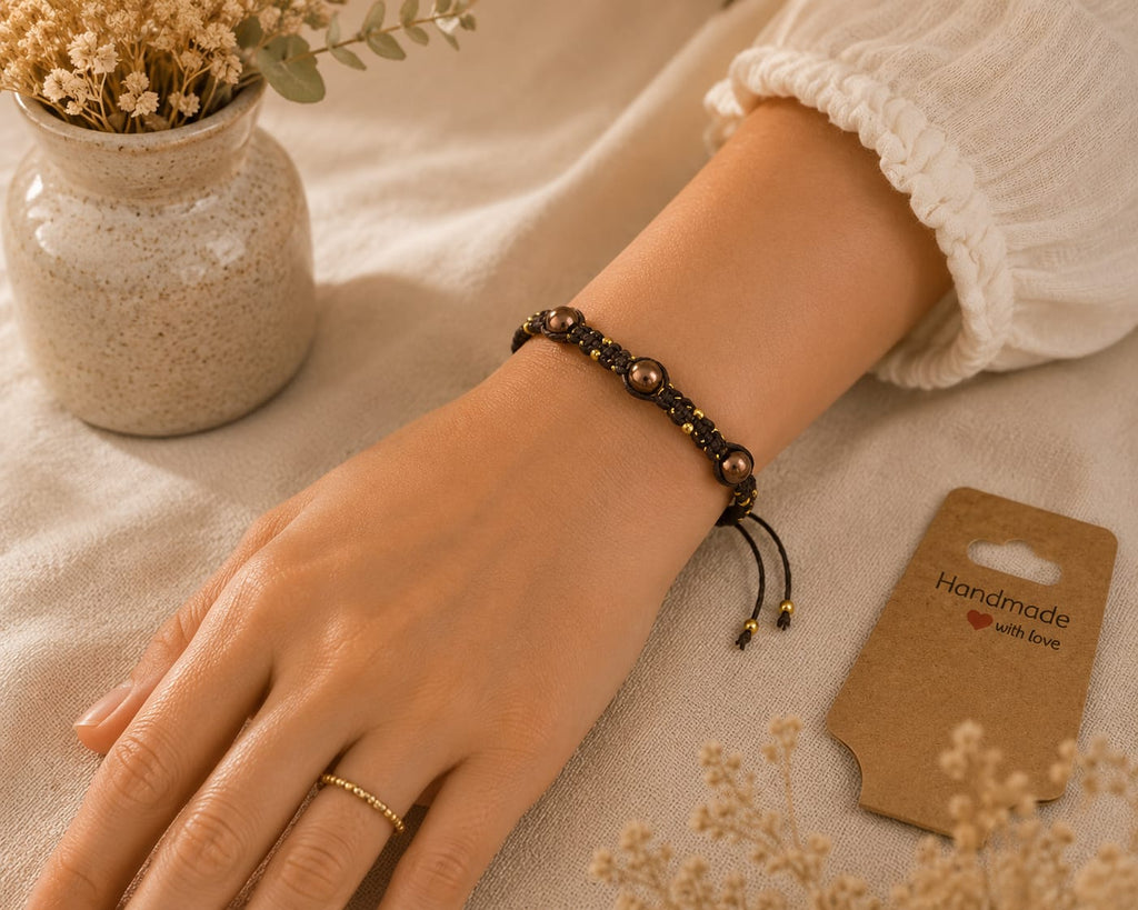 Bracelet Macramé Écorce Dorée