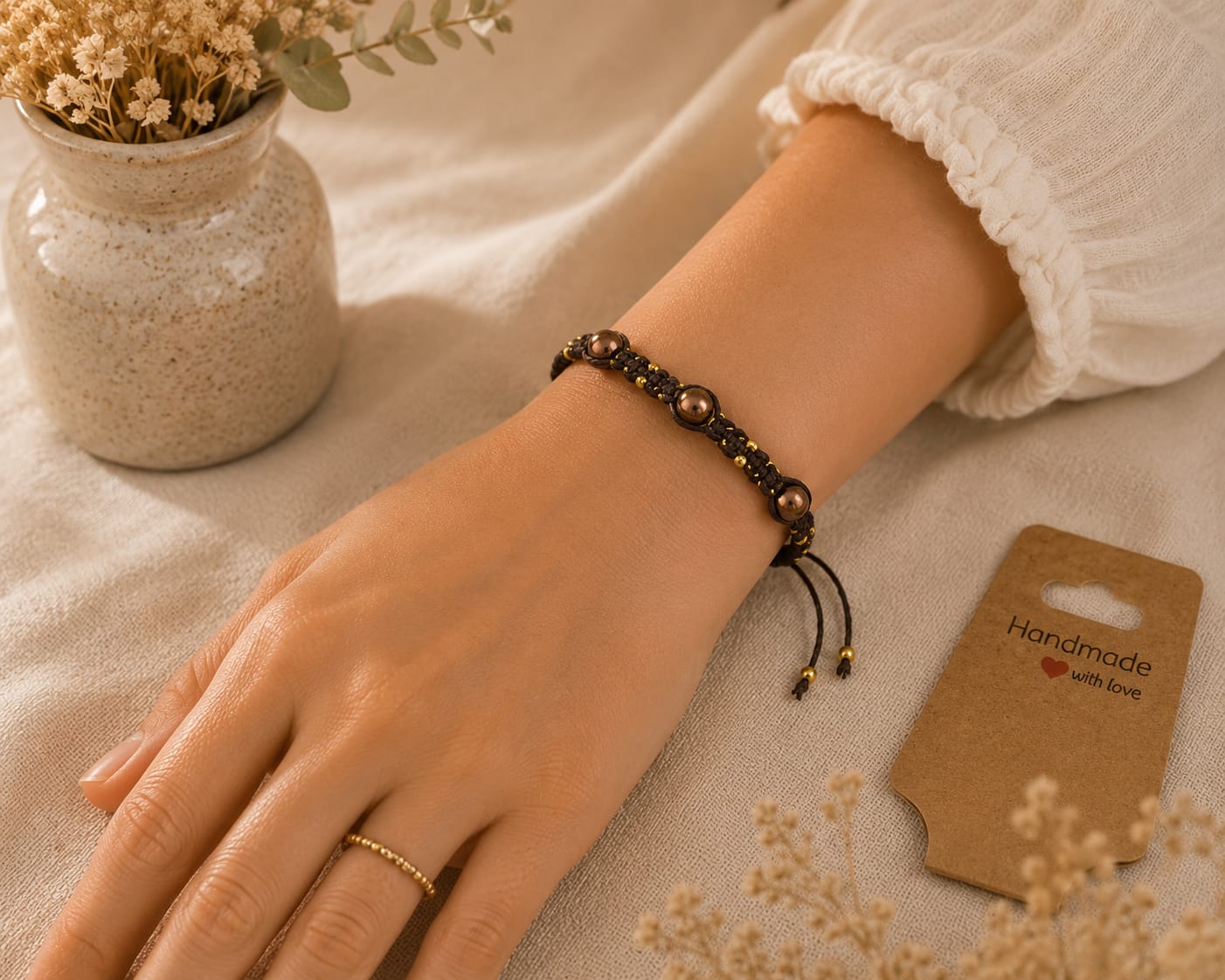 Bracelet Macramé Écorce Dorée