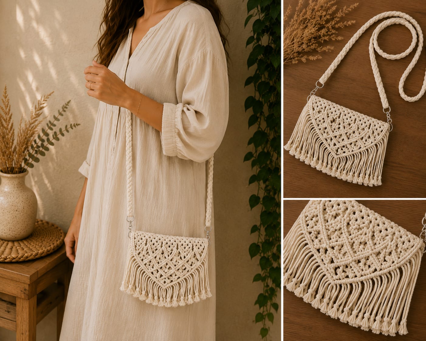 Bonnie Breeze – Sac bandoulière en macramé fait main