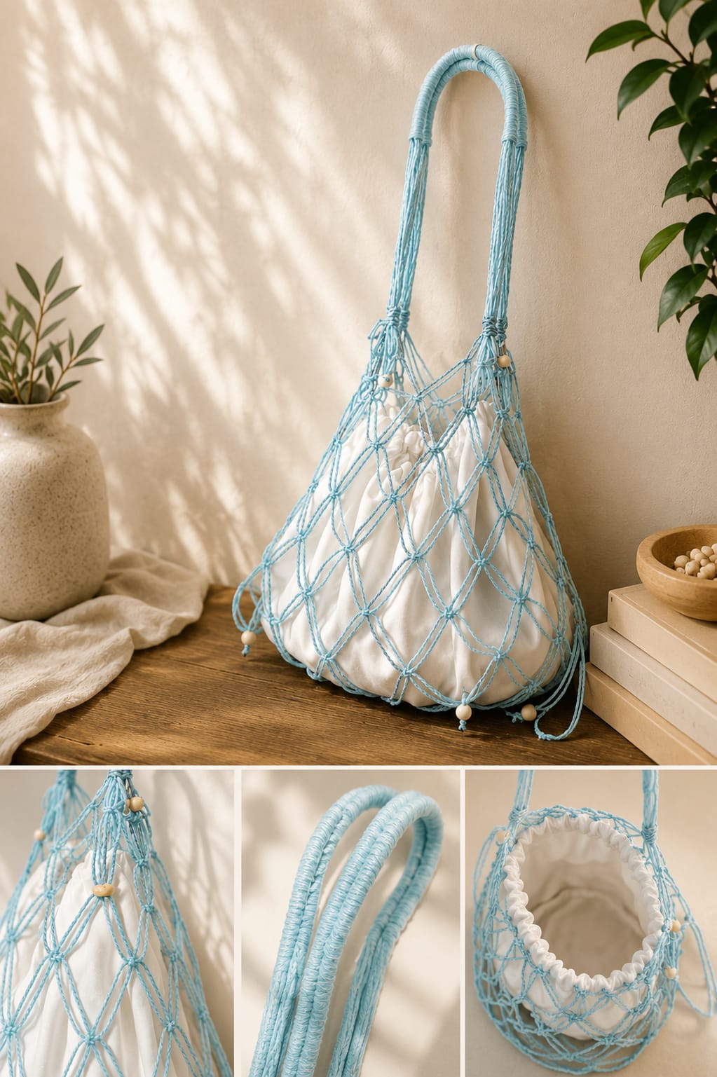 Azure Breeze – Sac filet en macramé fait main