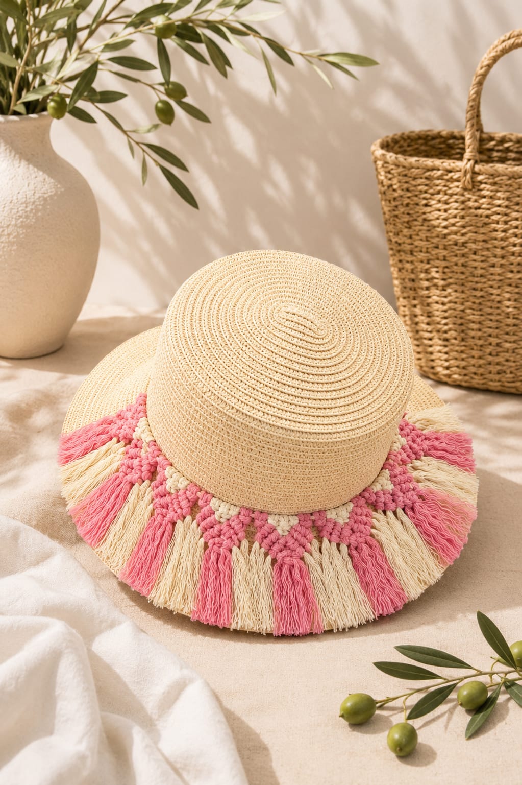 Chapeau Fleurs de cerisier - habillage Macramé