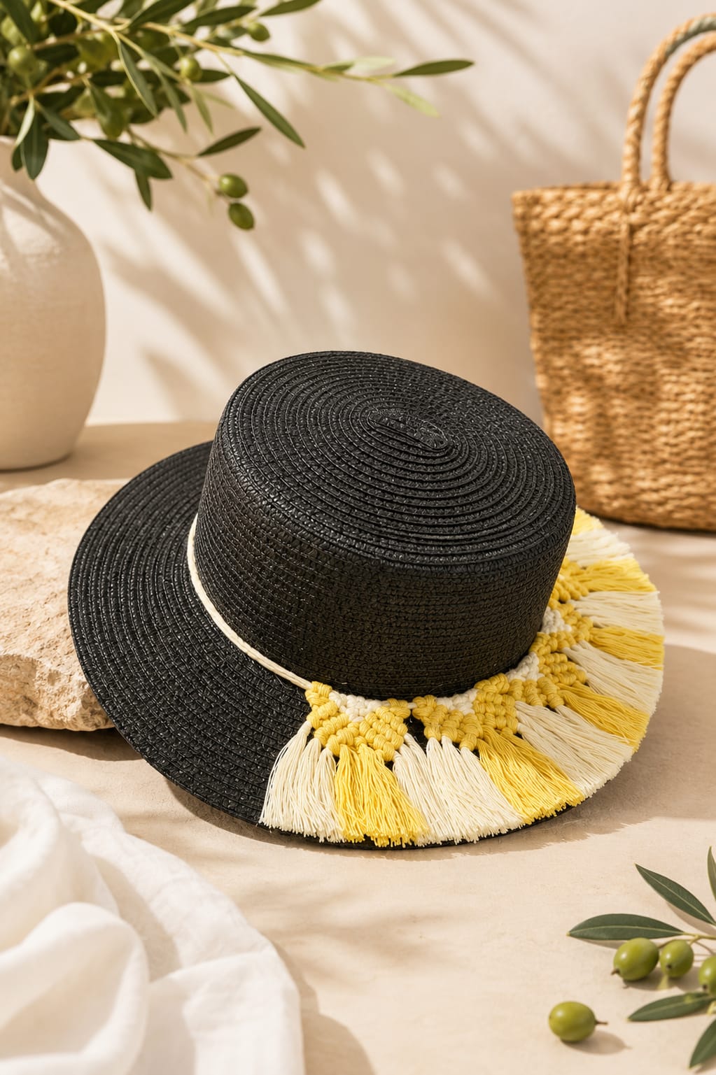 Chapeau Rayon de soleil - habillage Macramé