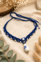 Collier macramé Bleu de Delft