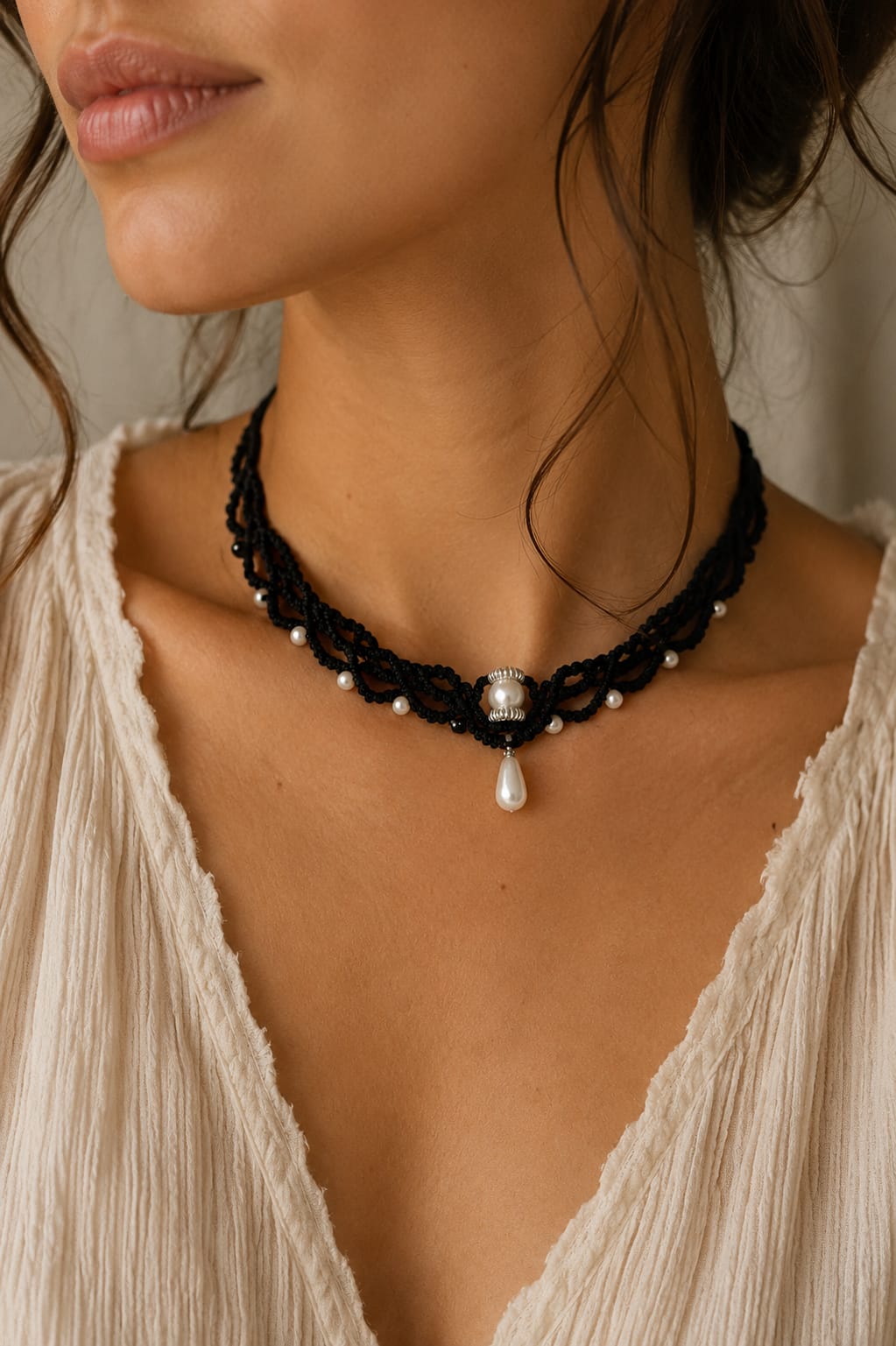 Collier Macramé "Élégance Noire"